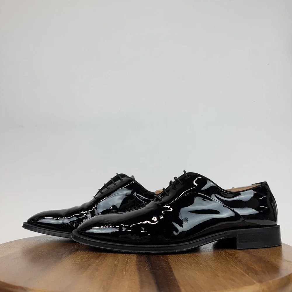 Mens Boss Derrek Black Patent Leather Formal Comfort Oxford Shoes Size 9.5 M GUC